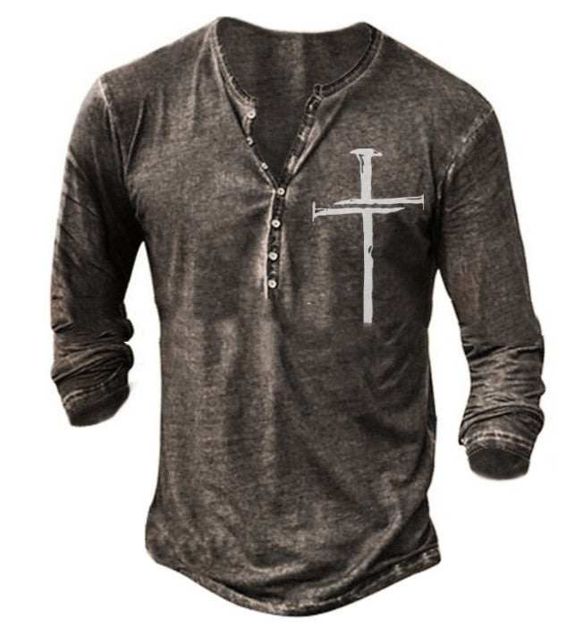 European And American New Fashion Casual Printing Long-sleeved T-shirt Men